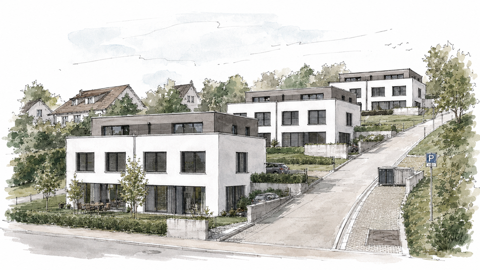 Projekt Gibelfeld mit drei Doppeleinfamilienhäusern